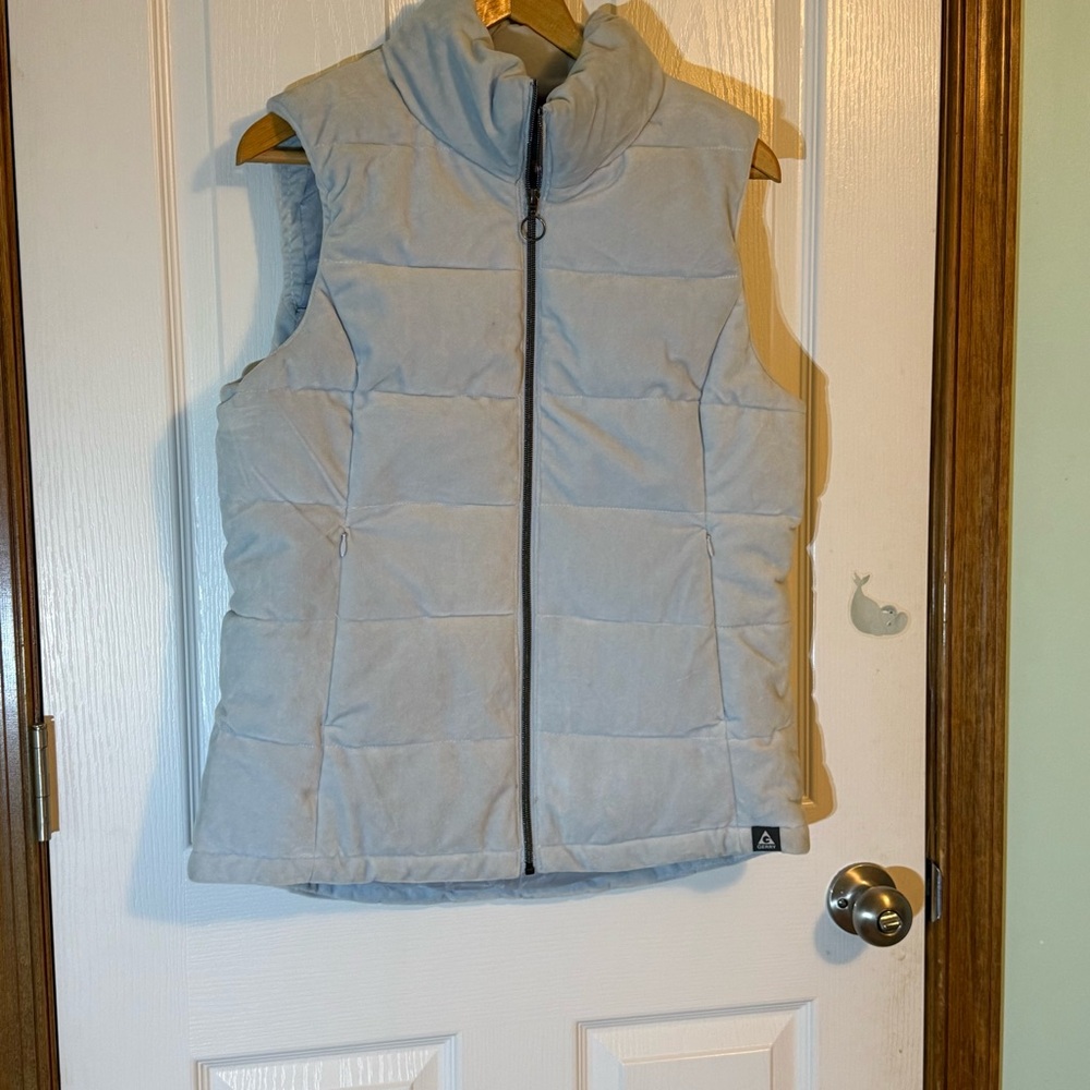 Gerry Women’s Faux Suede High Neck Full Zip  Puffer Vest in Soft Gray Medium